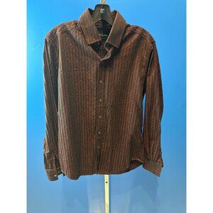 Robert Graham Mens Tailored Fit Button-Up Shirt Black Striped With Subtle Dots